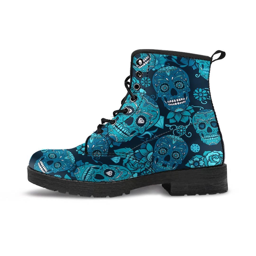 Blue Sugar Skull Men's Boots-grizzshop