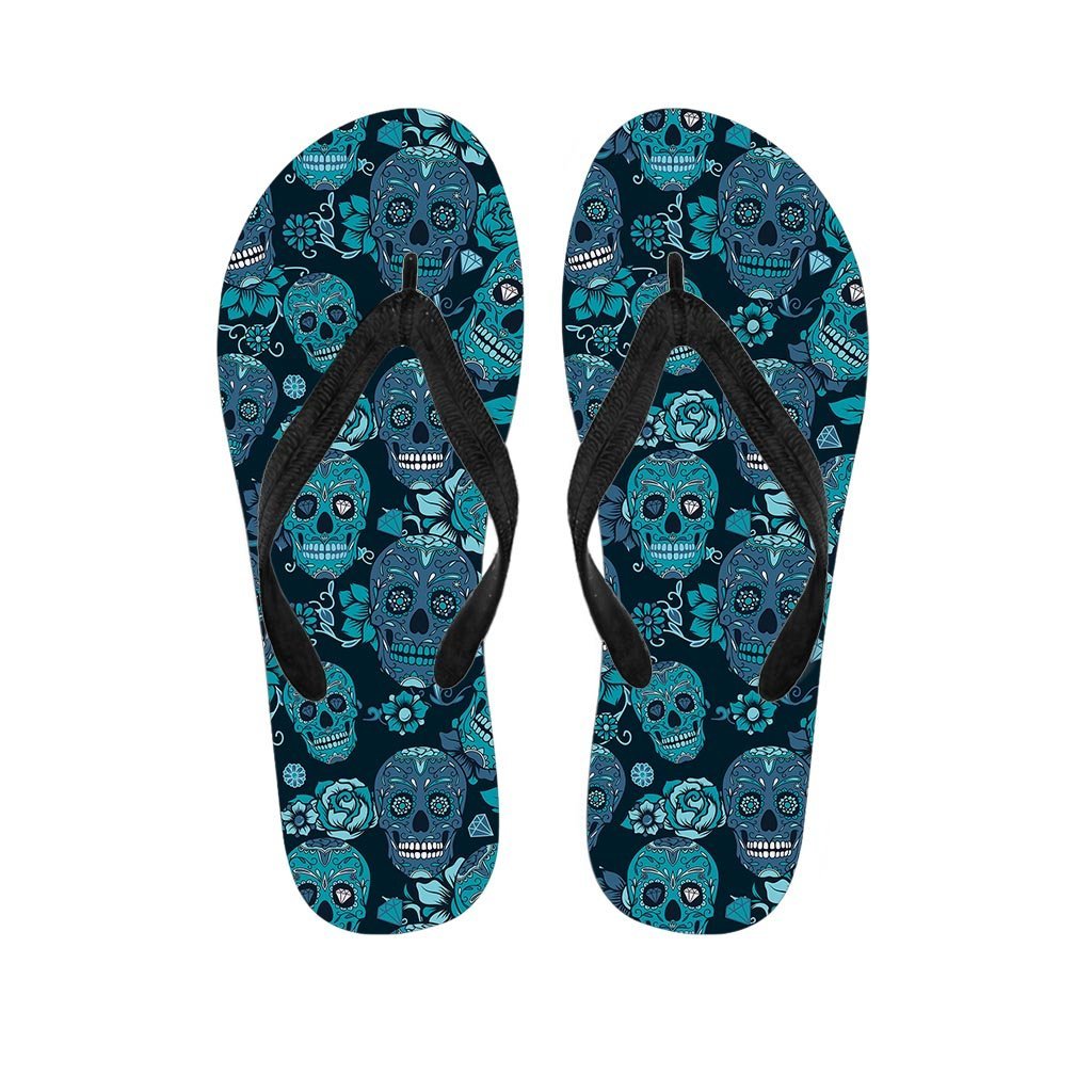 Blue Sugar Skull Men's Flip Flops-grizzshop