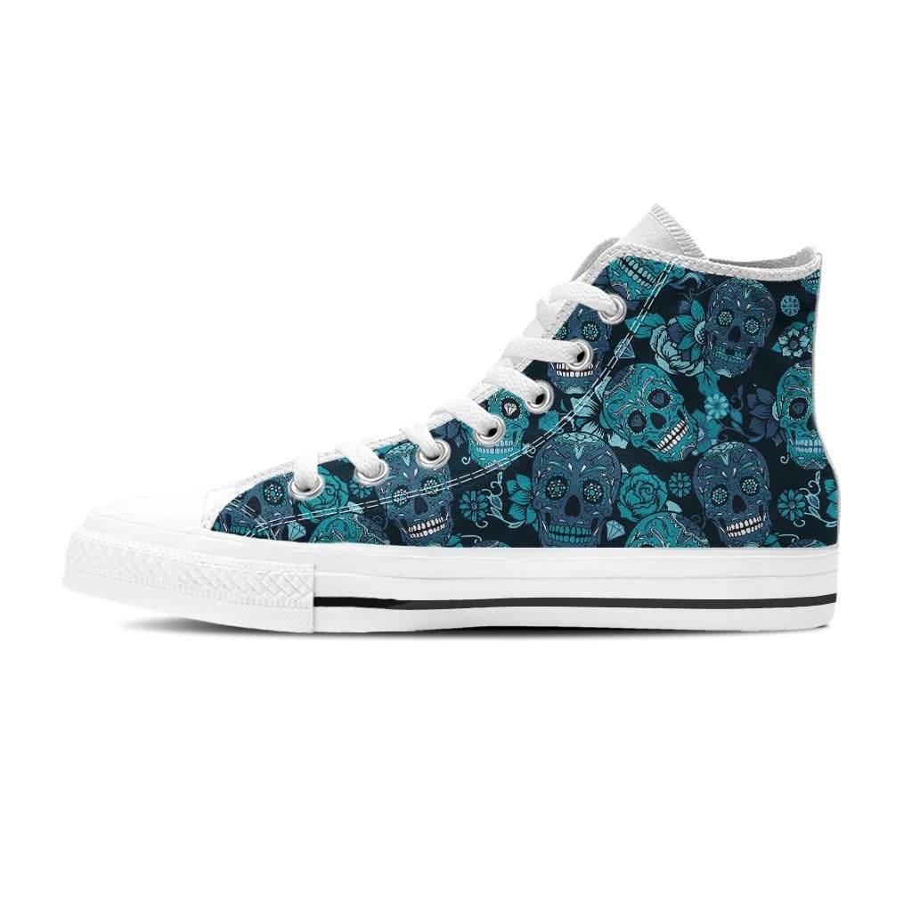 Blue Sugar Skull Men's High Top Shoes-grizzshop