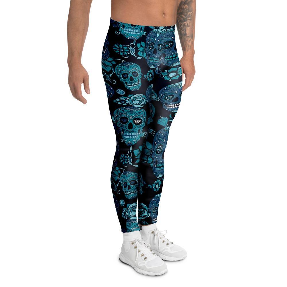 Blue Sugar Skull Men's Leggings-grizzshop