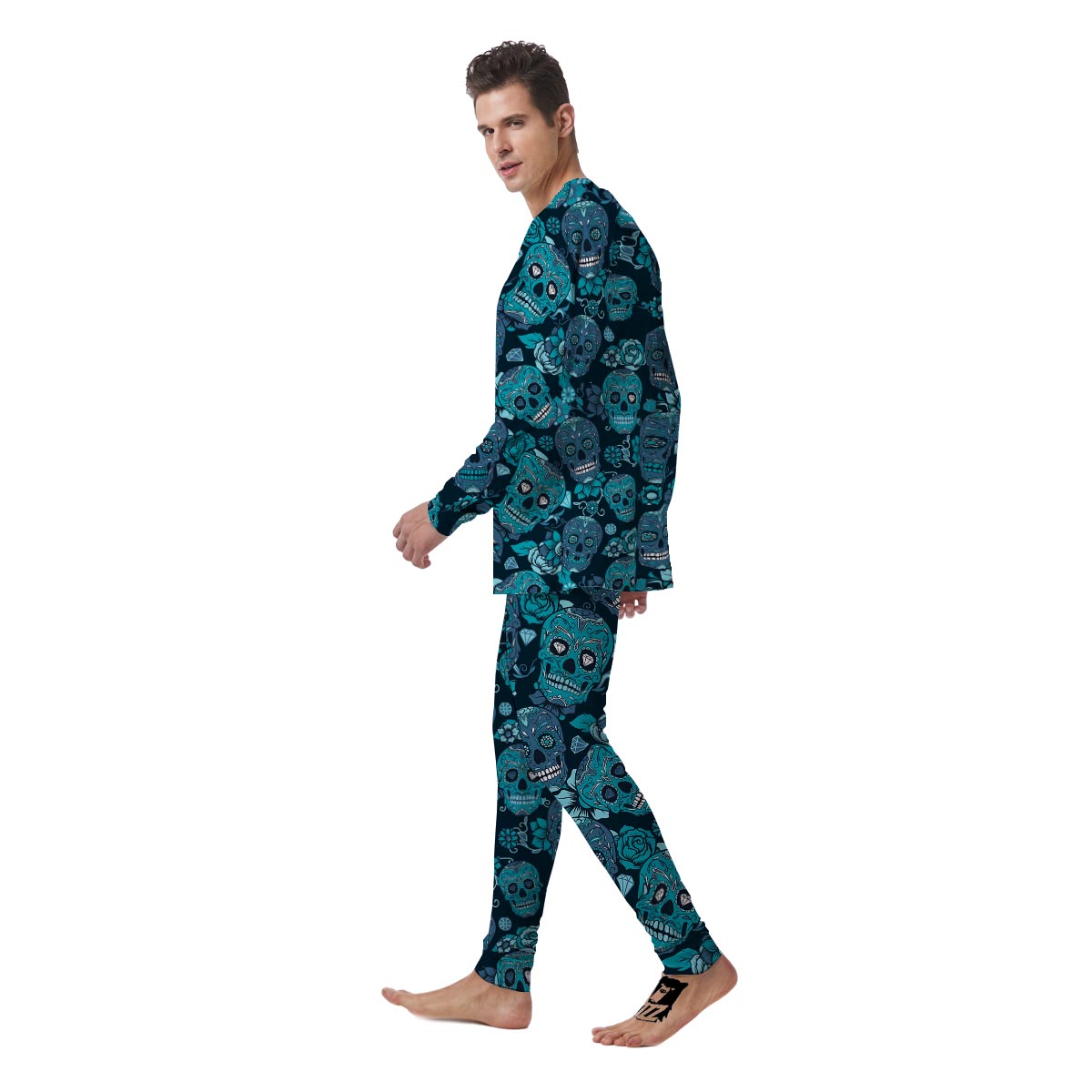 Blue Sugar Skull Men's Pajamas-grizzshop