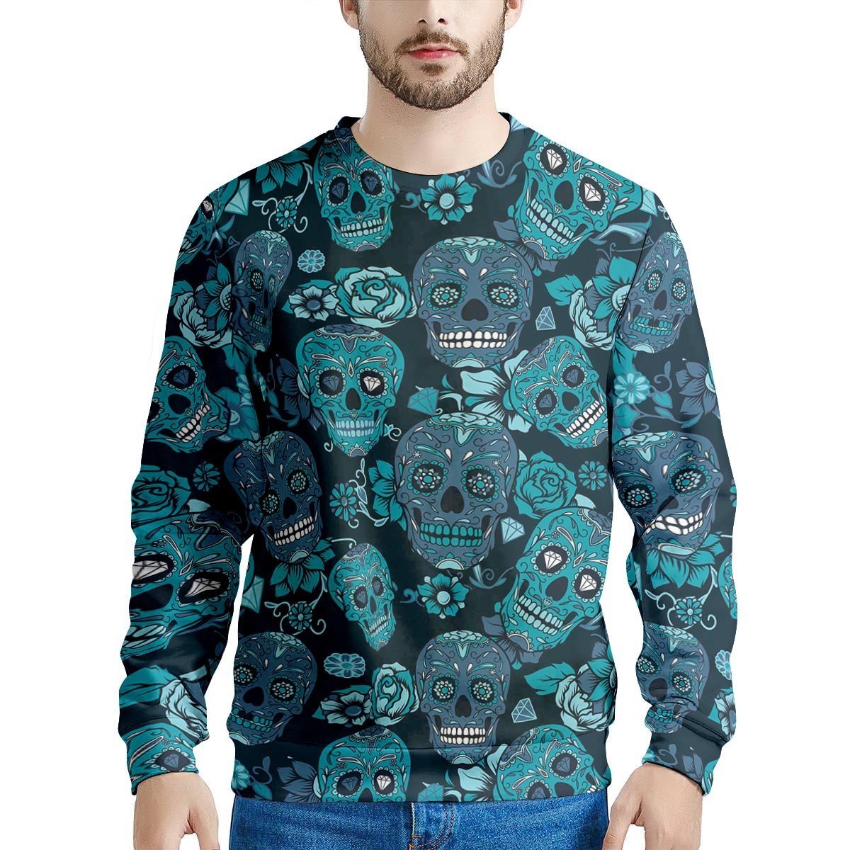 Blue Sugar Skull Men's Sweatshirt-grizzshop