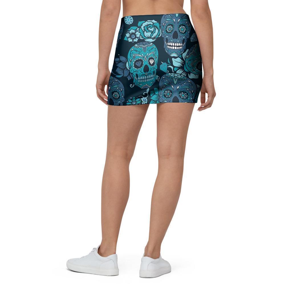 Blue Sugar Skull Mini Skirt-grizzshop