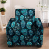 Blue Sugar Skull Print Armchair Cover-grizzshop