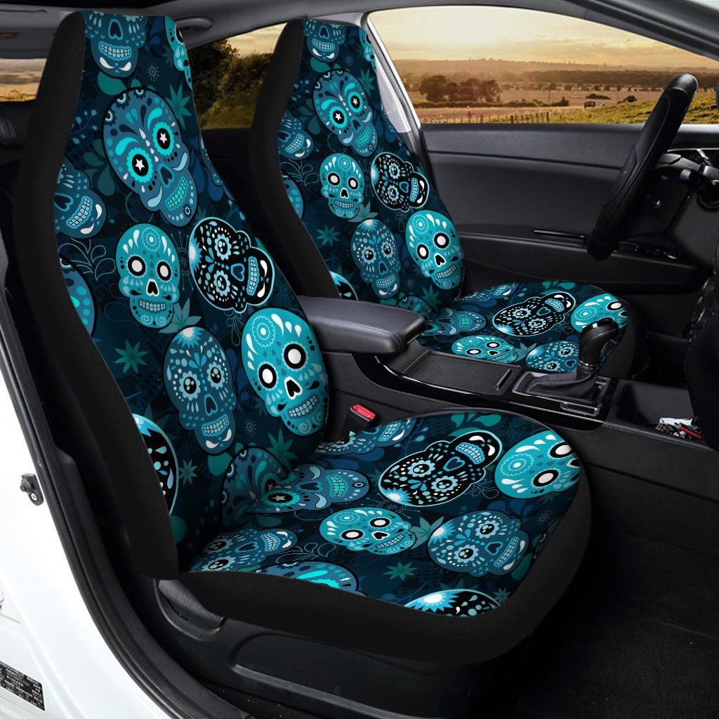 Blue Sugar Skull Print Car Seat Covers-grizzshop