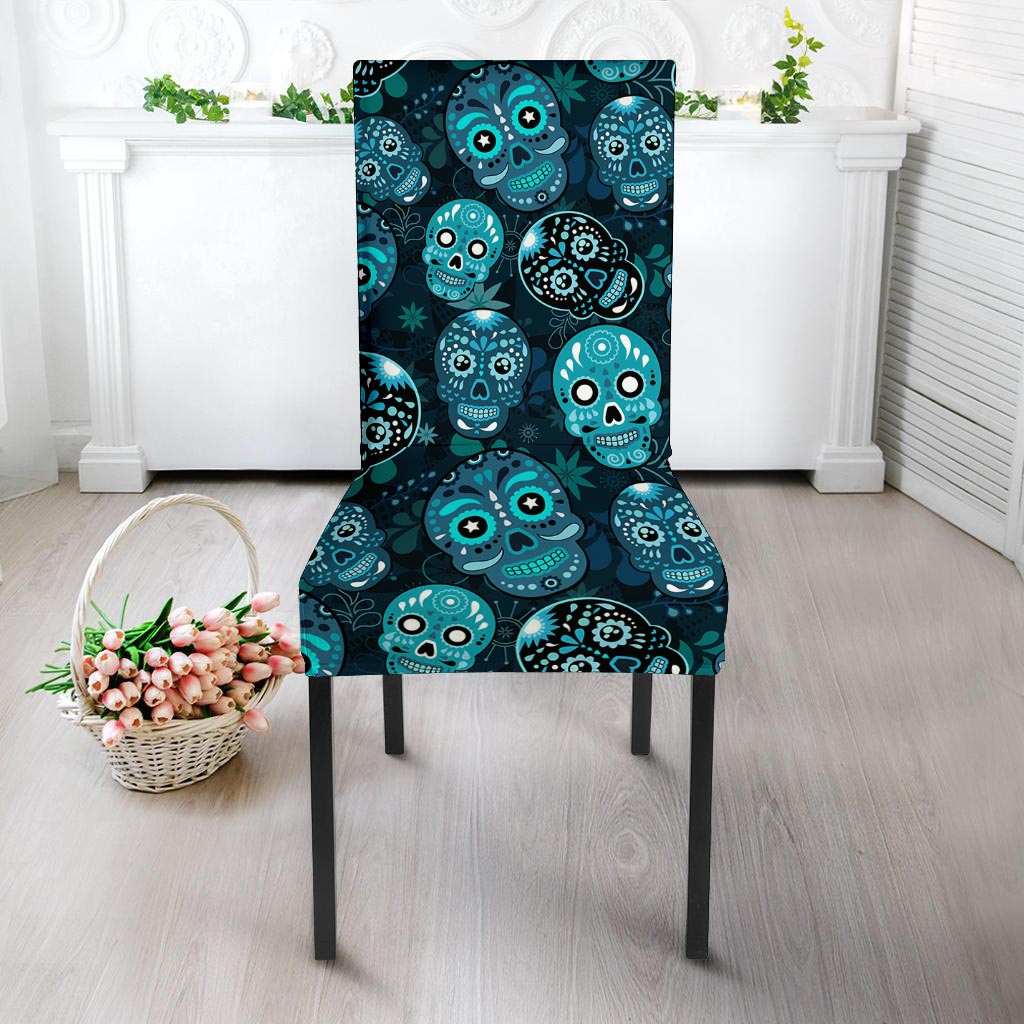 Blue Sugar Skull Print Chair Cover-grizzshop