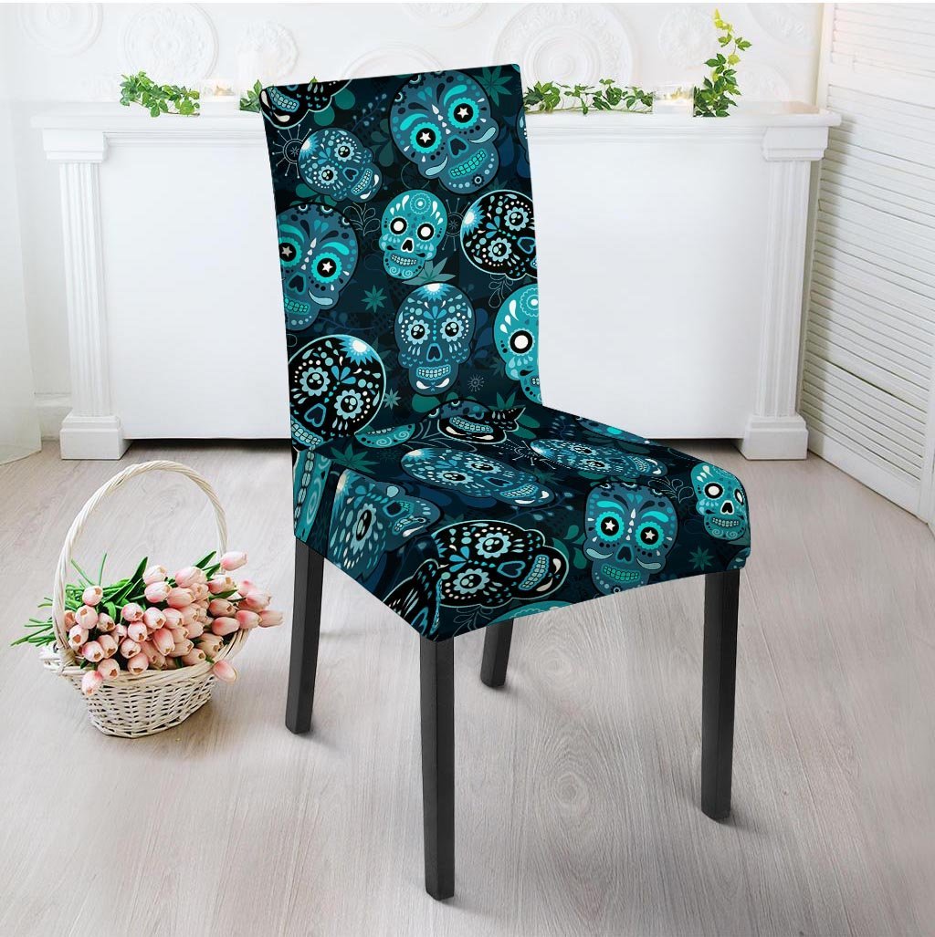 Blue Sugar Skull Print Chair Cover-grizzshop