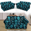 Blue Sugar Skull Print Loveseat Cover-grizzshop