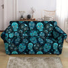 Blue Sugar Skull Print Loveseat Cover-grizzshop