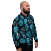 Blue Sugar Skull Print Men's Bomber Jacket-grizzshop