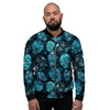 Blue Sugar Skull Print Men's Bomber Jacket-grizzshop