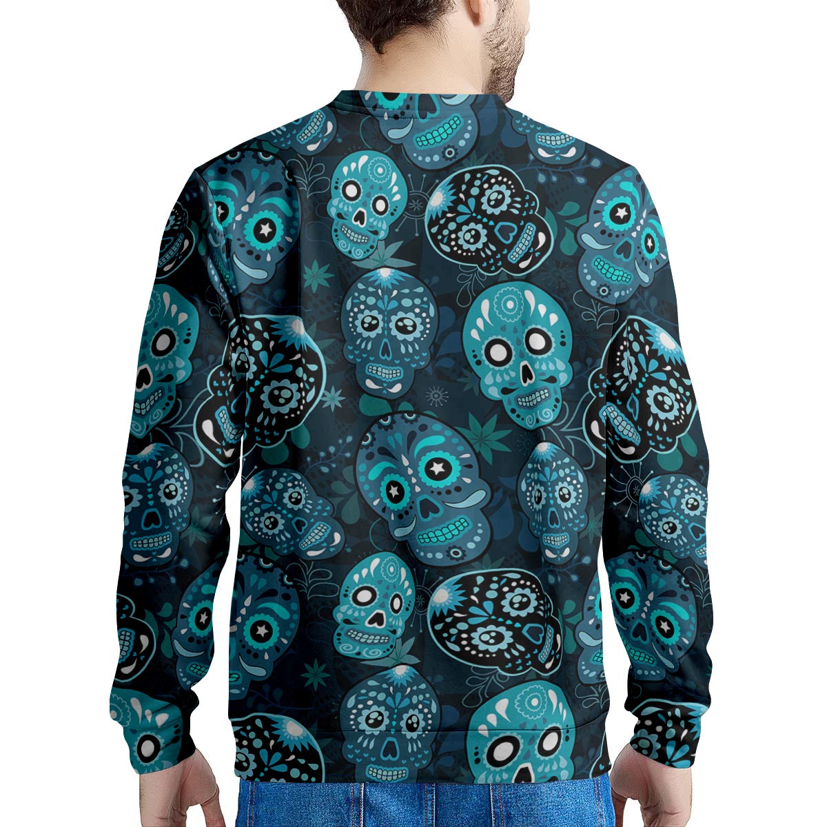 Blue Sugar Skull Print Men's Sweatshirt-grizzshop