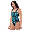 Blue Sugar Skull Print One Piece Swimsuite-grizzshop