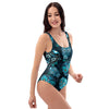 Blue Sugar Skull Print One Piece Swimsuite-grizzshop