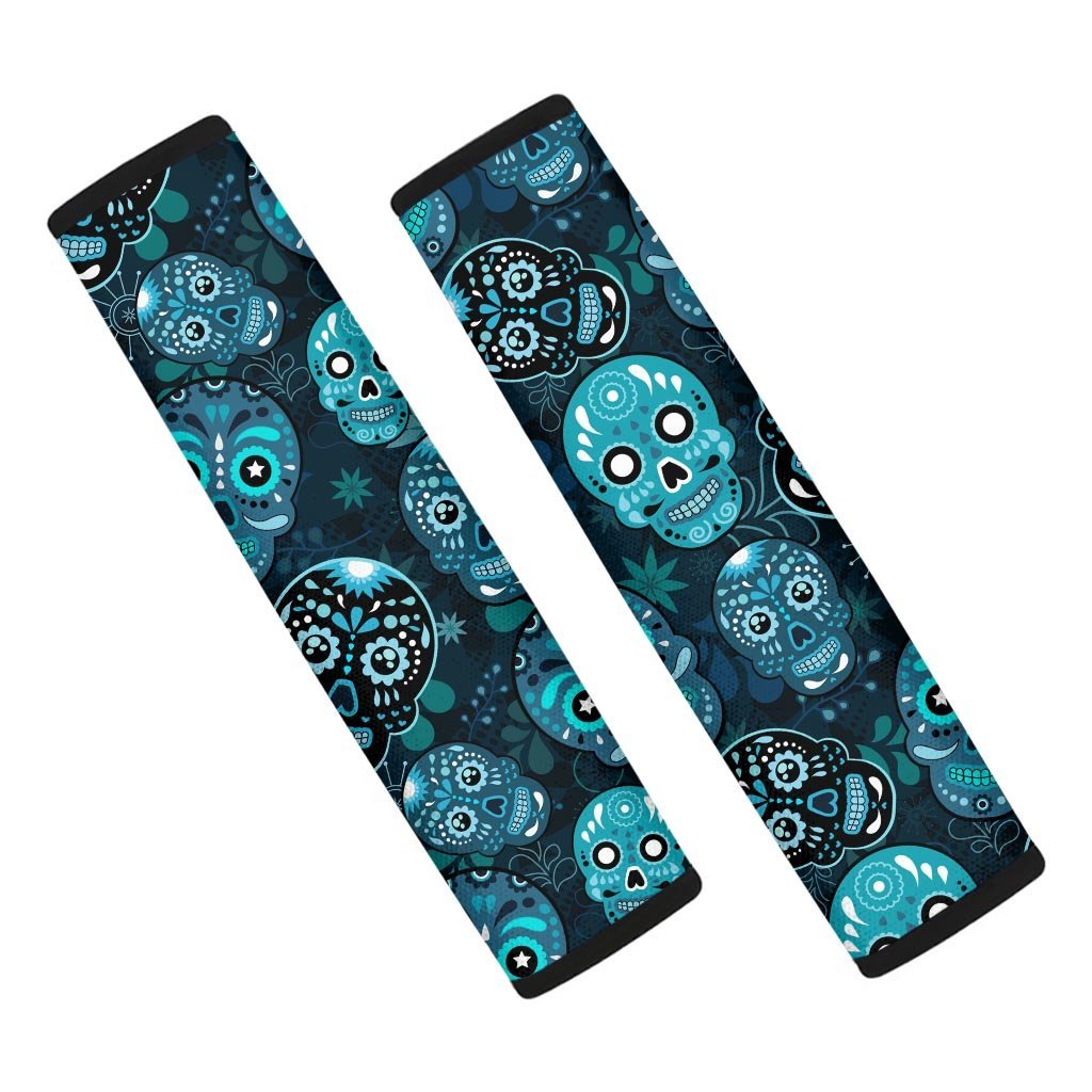 Blue Sugar Skull Print Seat Belt Cover-grizzshop