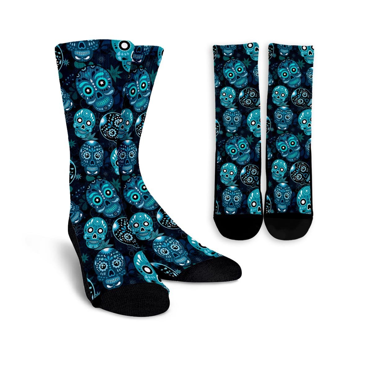 Blue Sugar Skull Print Unisex Socks-grizzshop