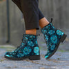 Blue Sugar Skull Print Women's Boots-grizzshop