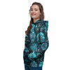 Blue Sugar Skull Print Women's Hoodie-grizzshop