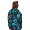 Blue Sugar Skull Print Women's Hoodie-grizzshop