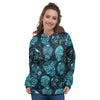 Blue Sugar Skull Print Women's Hoodie-grizzshop