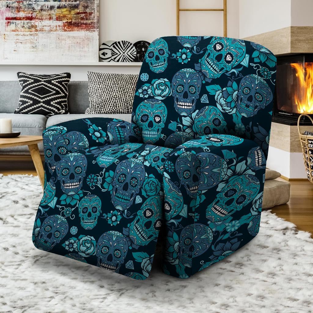 Blue Sugar Skull Recliner Cover-grizzshop