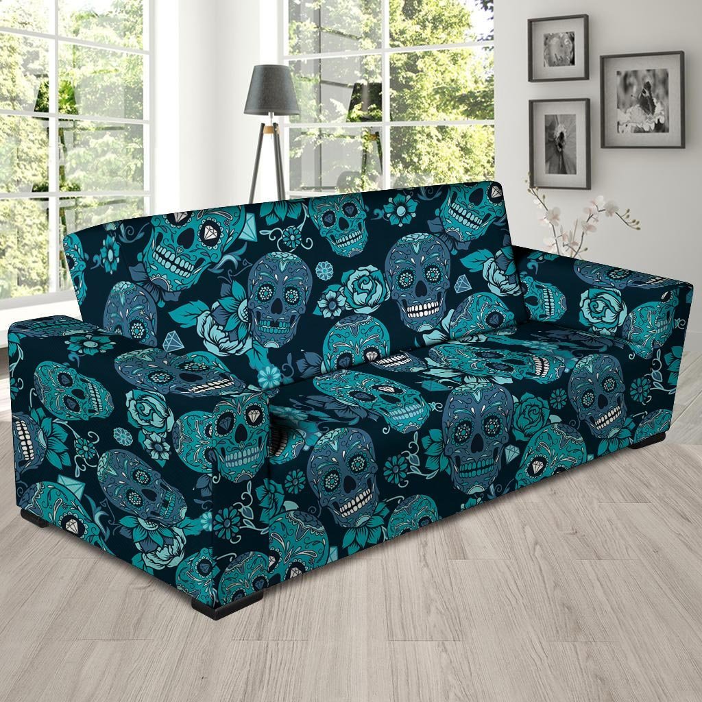 Blue Sugar Skull Sofa Cover-grizzshop