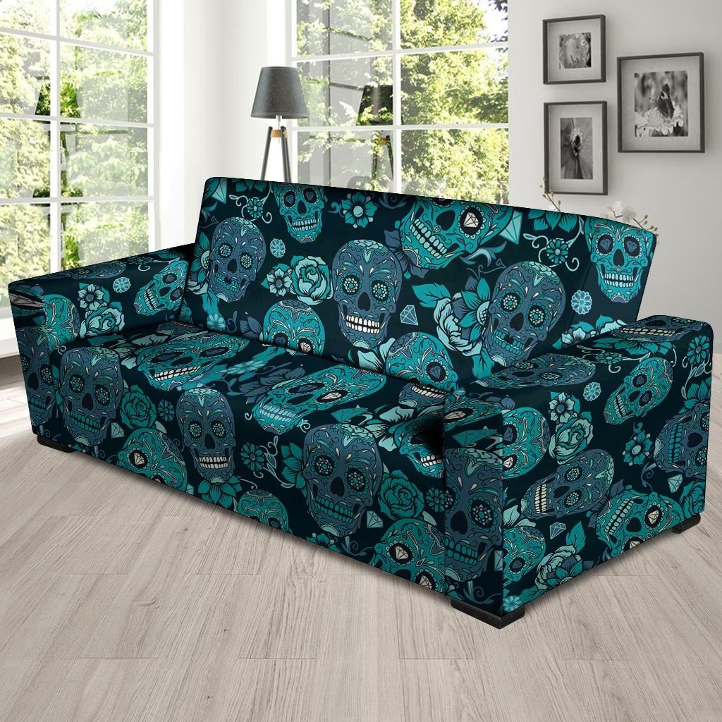 Blue Sugar Skull Sofa Cover-grizzshop