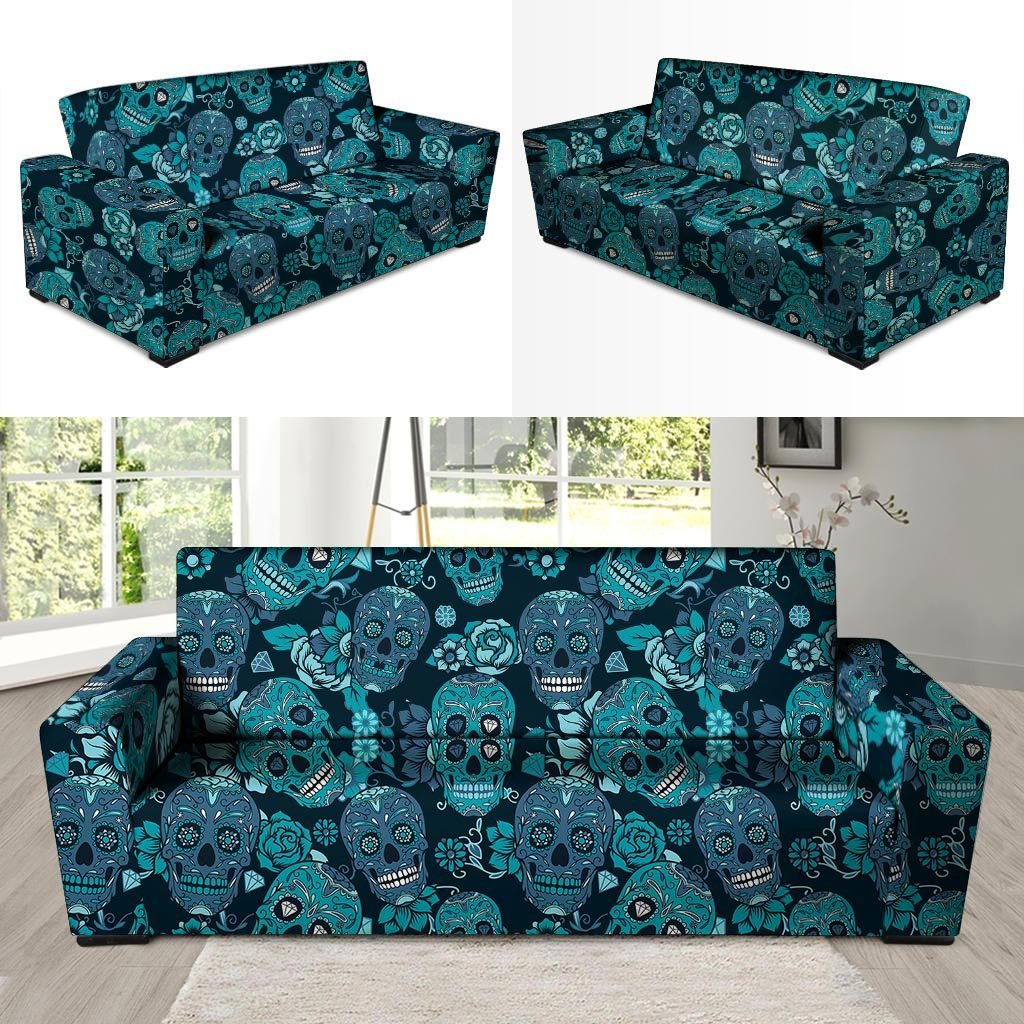 Blue Sugar Skull Sofa Cover-grizzshop