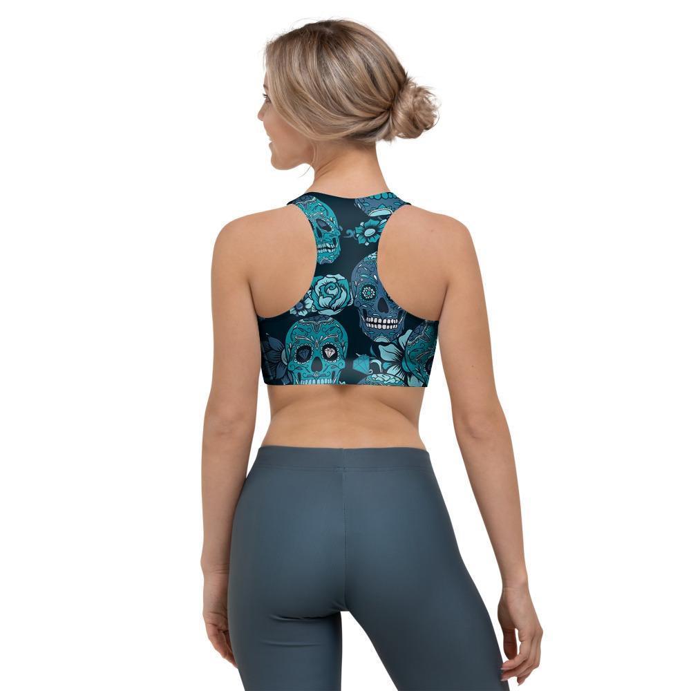 Blue Sugar Skull Sports Bra-grizzshop