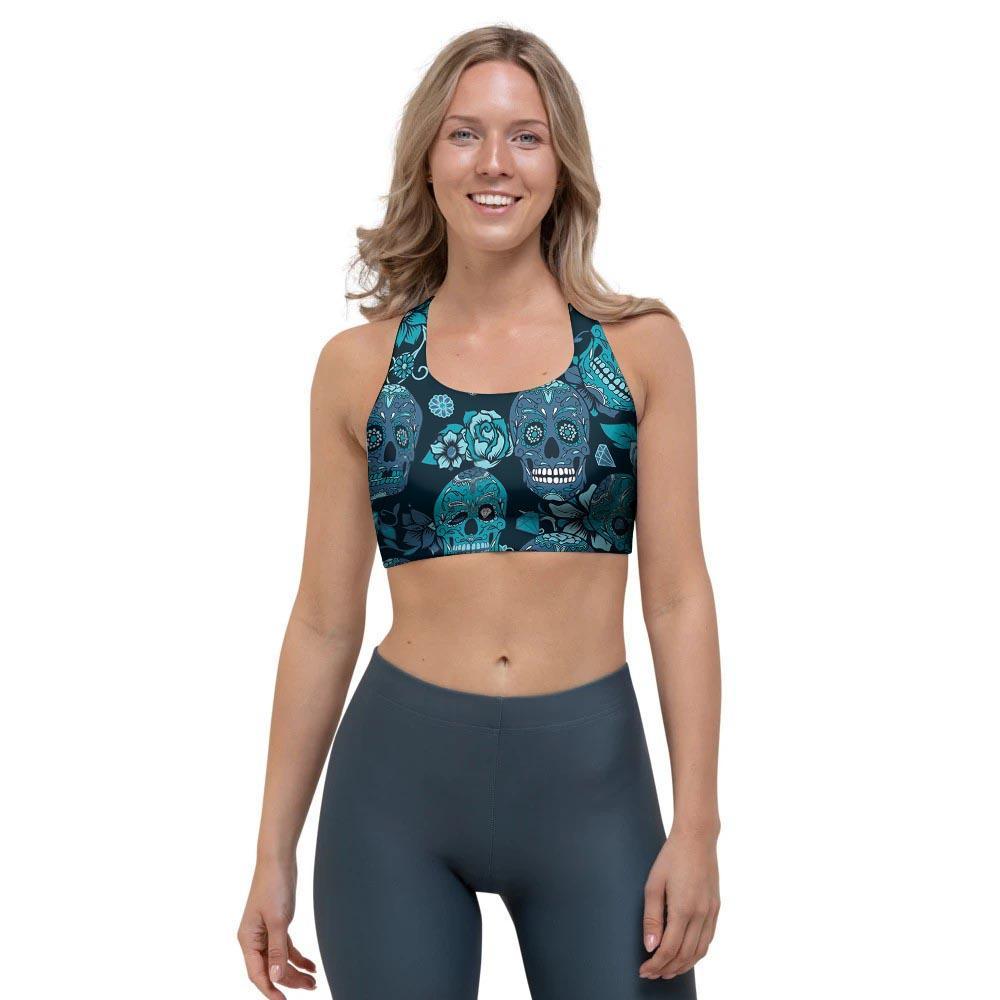 Blue Sugar Skull Sports Bra-grizzshop