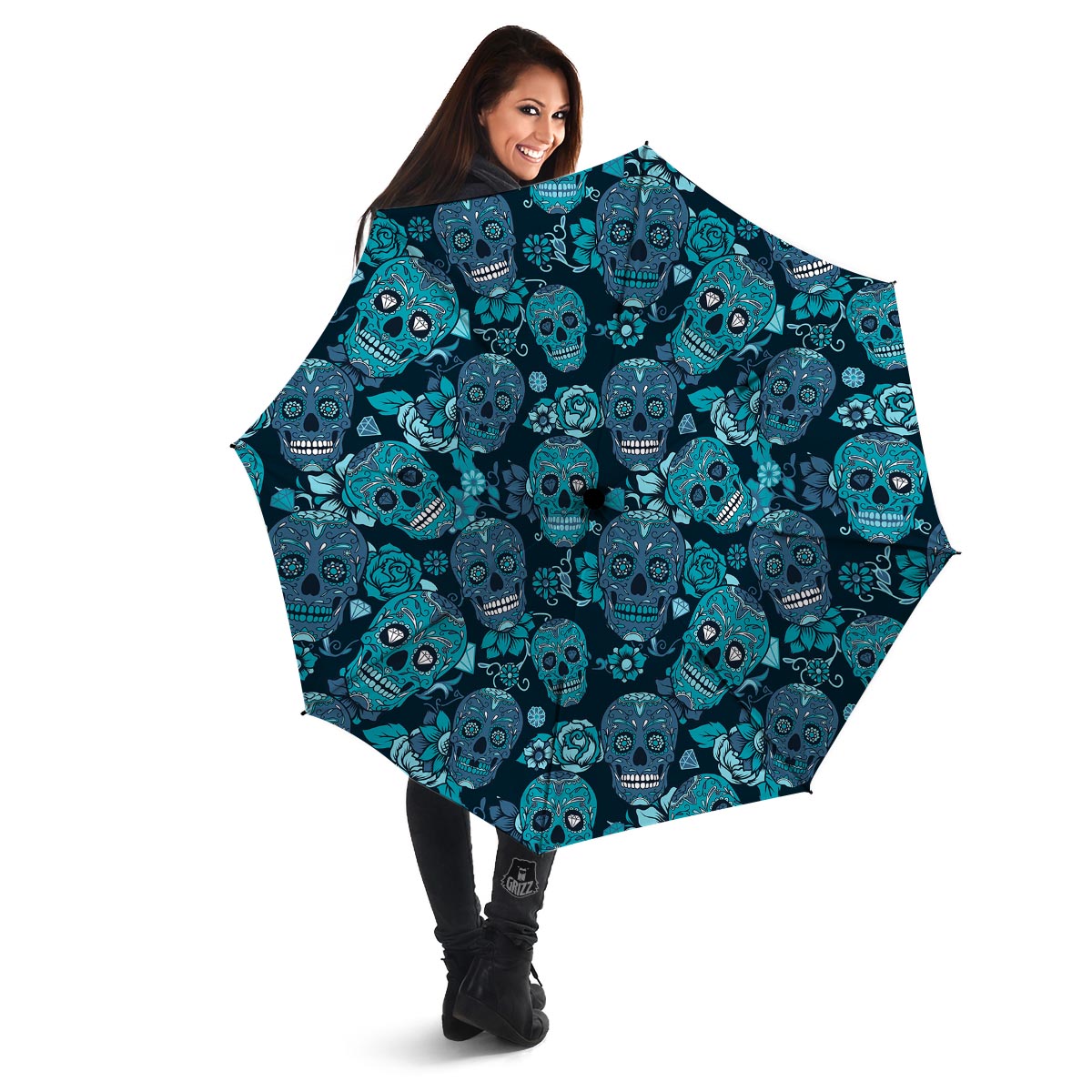 Blue Sugar Skull Umbrella-grizzshop