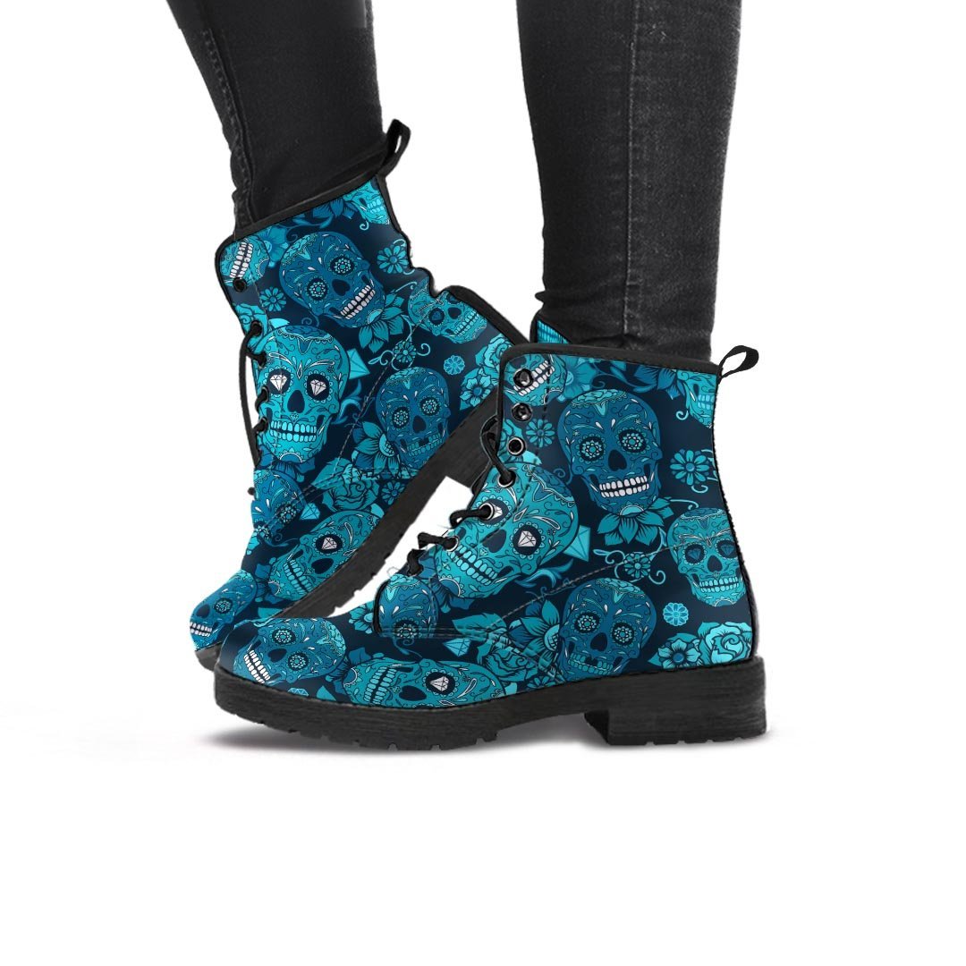 Blue Sugar Skull Women's Boots-grizzshop