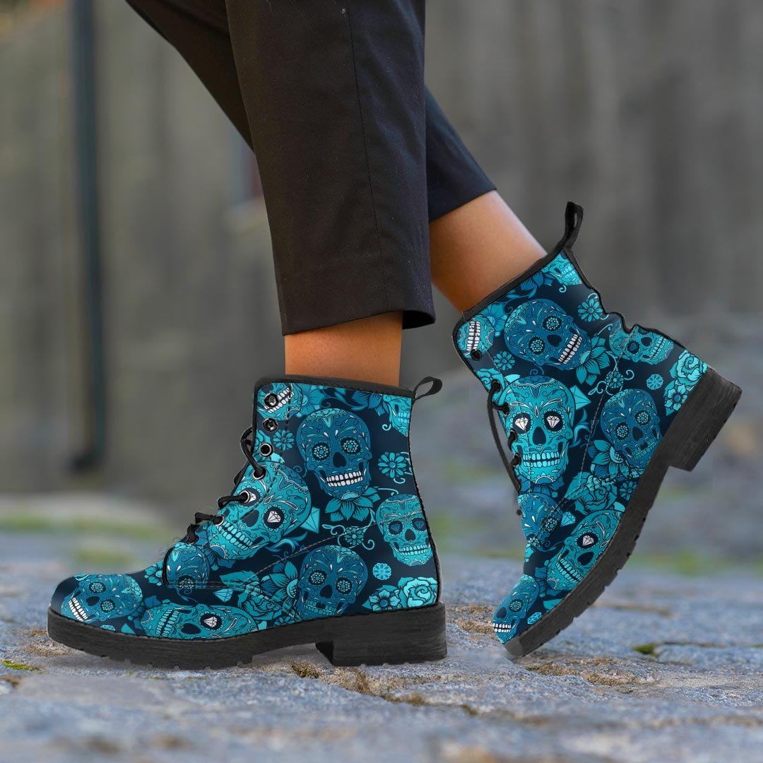 Blue Sugar Skull Women's Boots-grizzshop