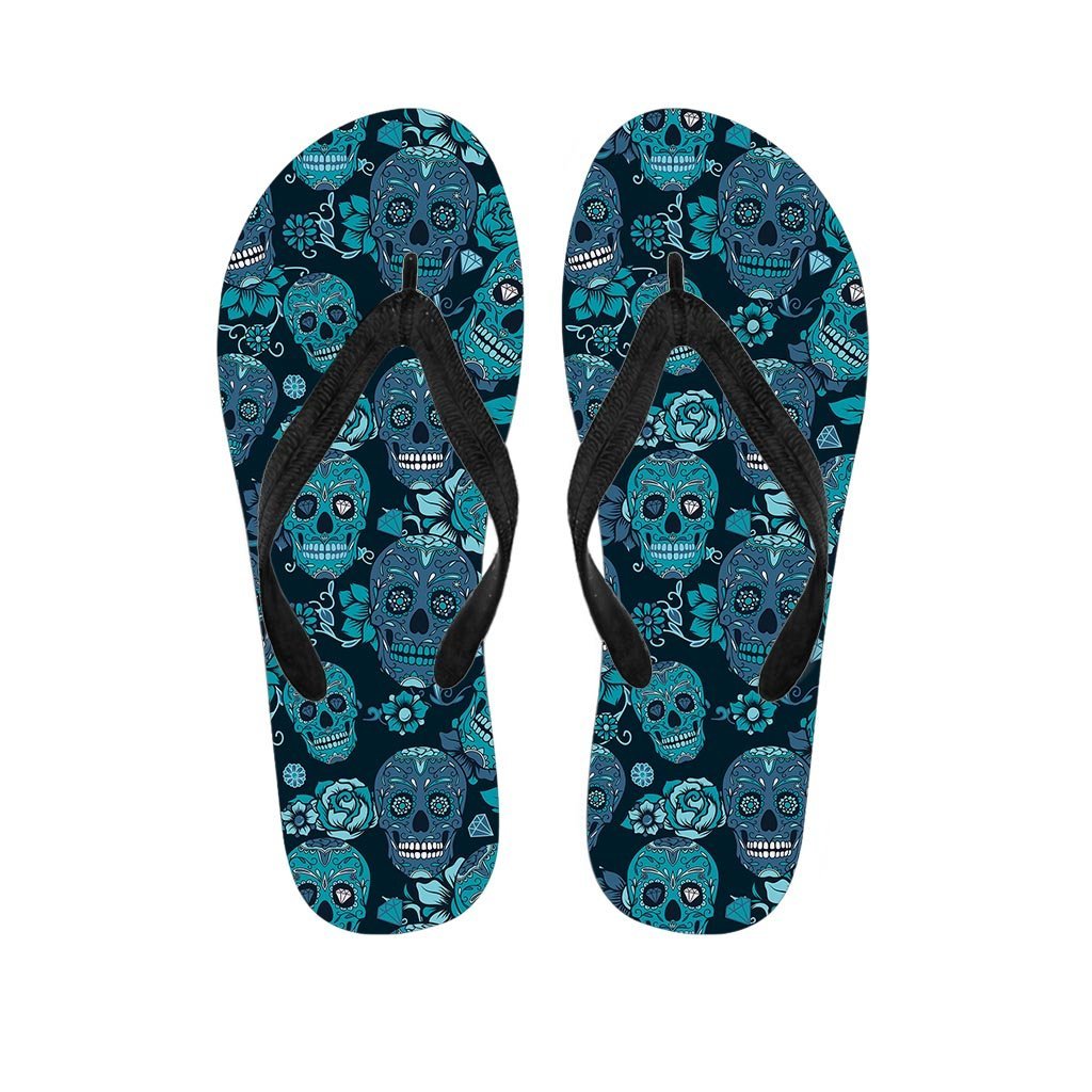 Blue Sugar Skull Women's Flip Flops-grizzshop