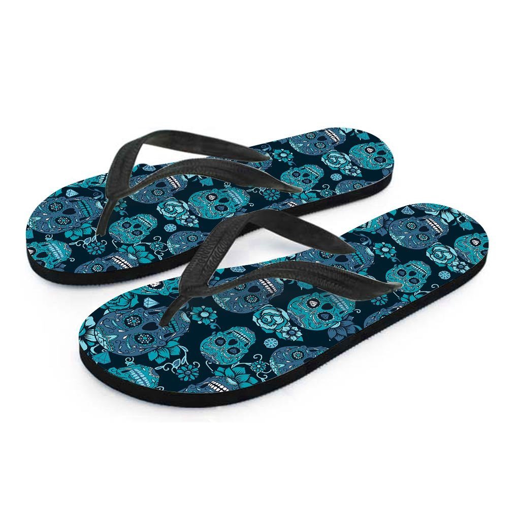 Blue Sugar Skull Women's Flip Flops-grizzshop