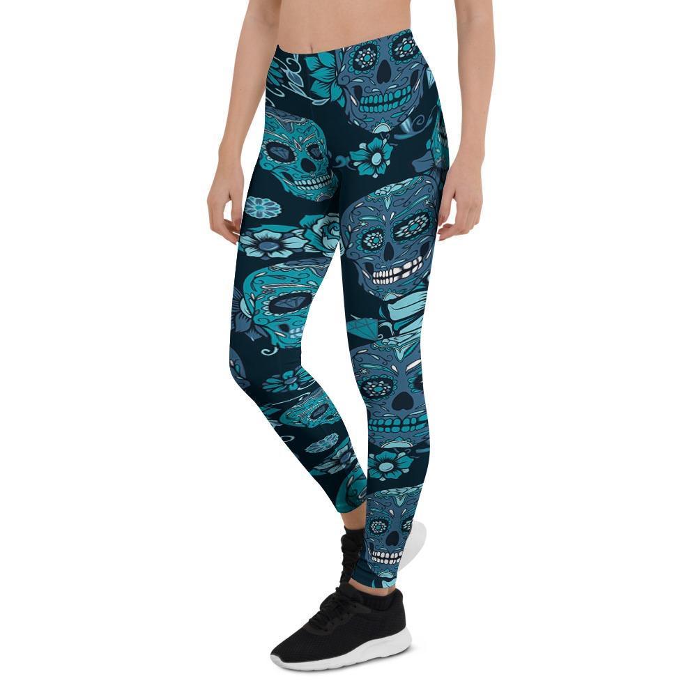 Blue Sugar Skull Women's Leggings-grizzshop