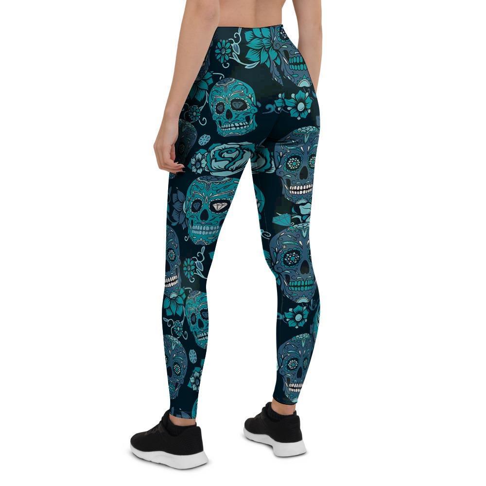 Blue Sugar Skull Women's Leggings-grizzshop