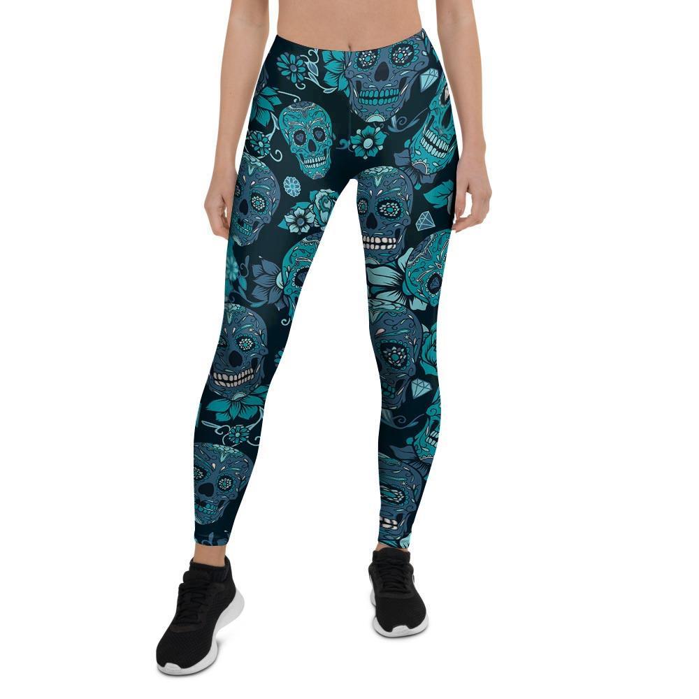 Blue Sugar Skull Women's Leggings-grizzshop