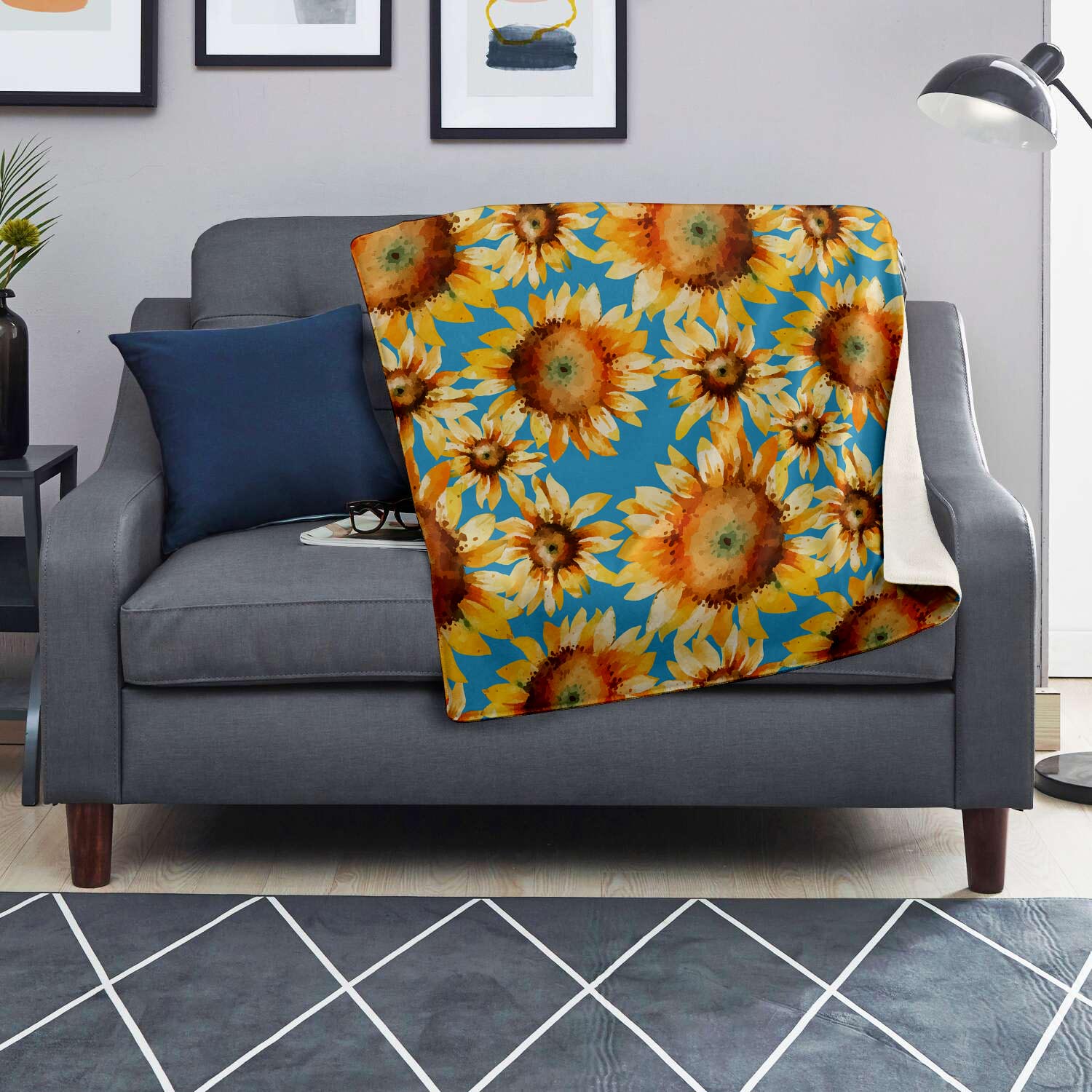 Blue Sunflower Blanket-grizzshop