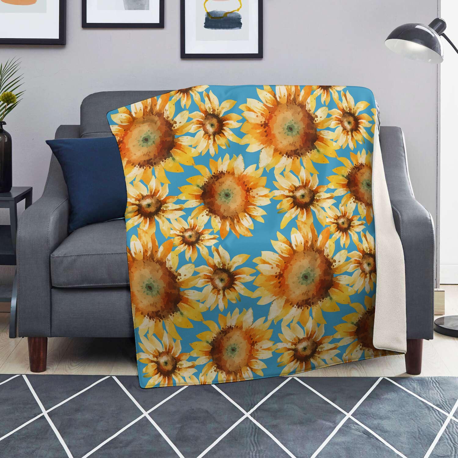 Blue Sunflower Blanket-grizzshop