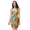 Blue Sunflower Bodycon Dress-grizzshop