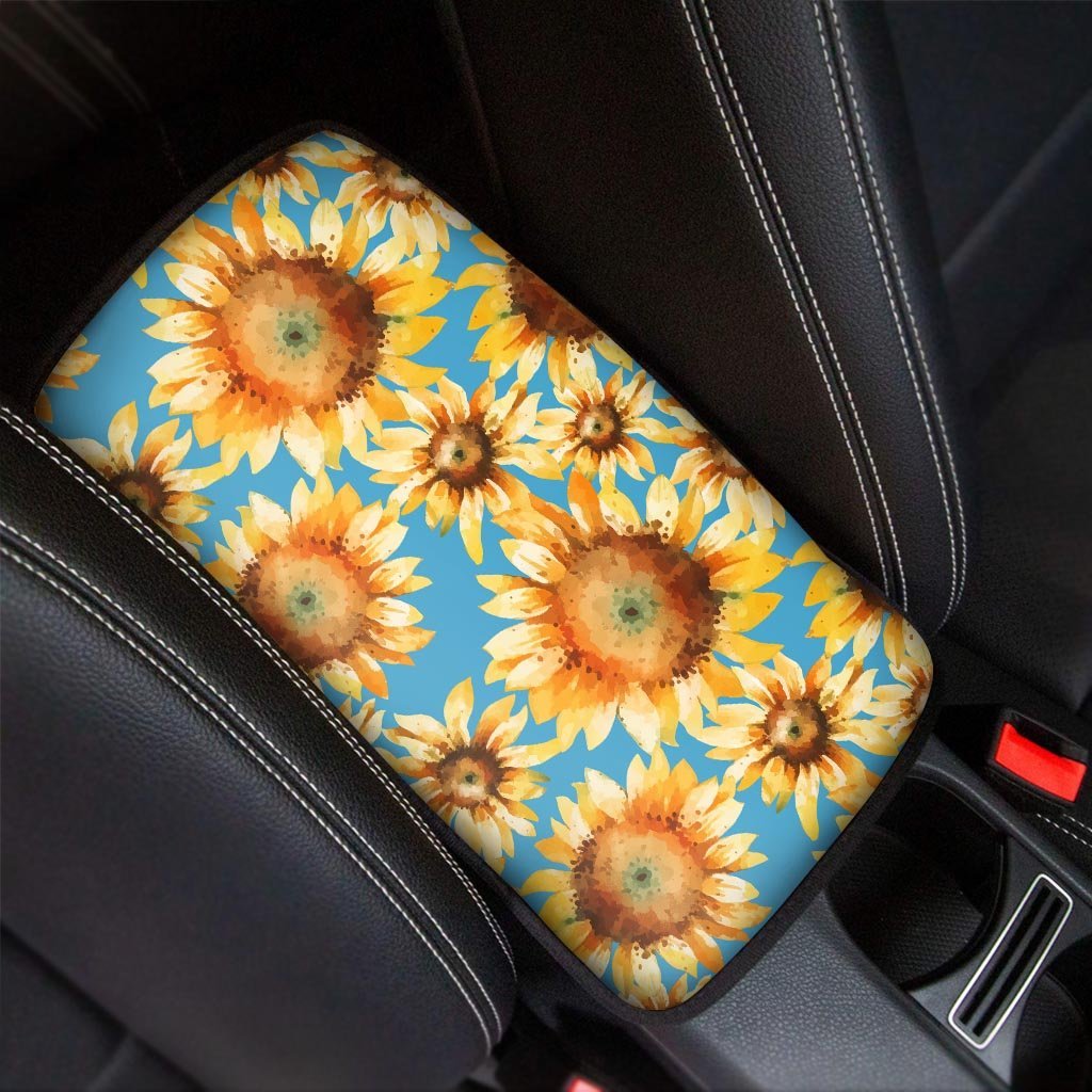 Blue Sunflower Car Console Cover-grizzshop
