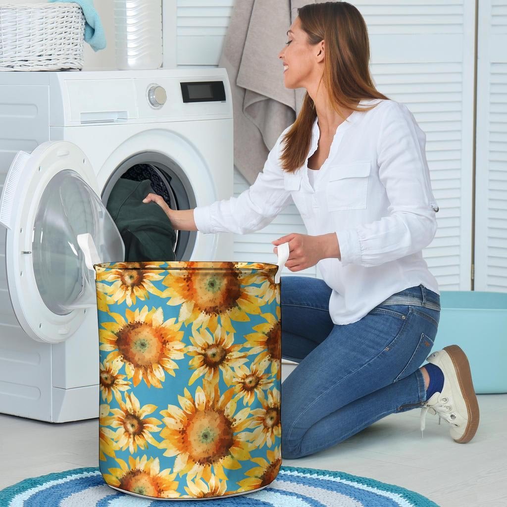 Blue Sunflower Laundry Basket-grizzshop