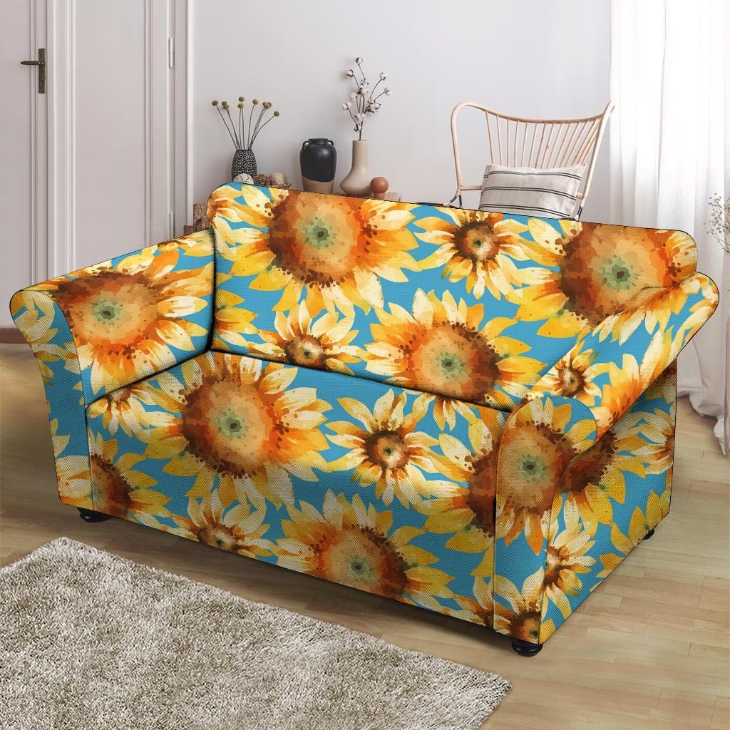 Blue Sunflower Loveseat Cover-grizzshop