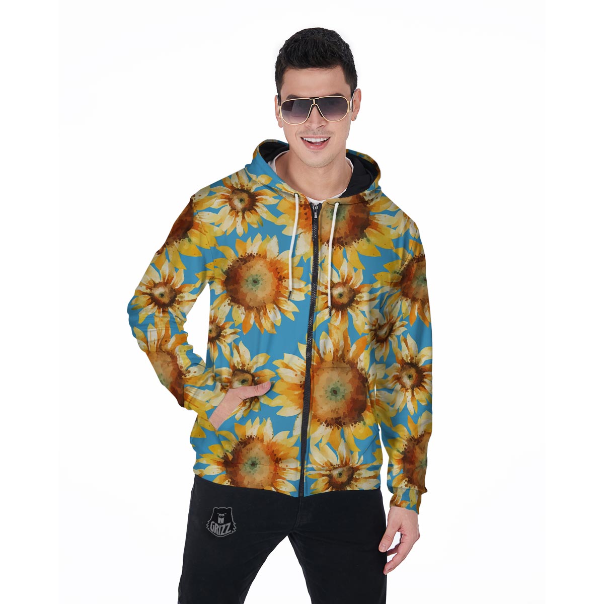 Blue Sunflower Men's Zip Up Hoodie-grizzshop