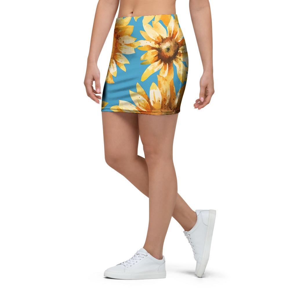 Blue Sunflower Mini Skirt-grizzshop