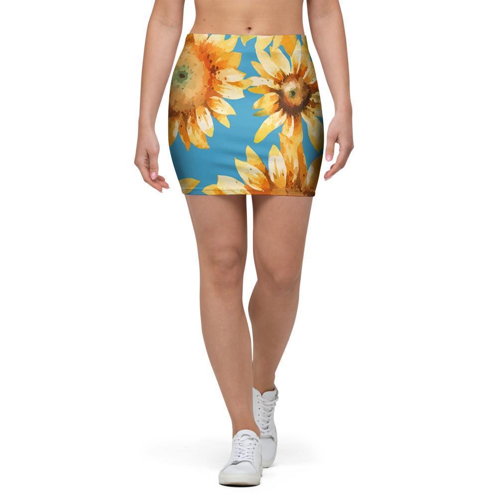 Blue Sunflower Mini Skirt-grizzshop