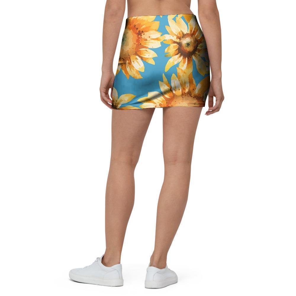 Blue Sunflower Mini Skirt-grizzshop