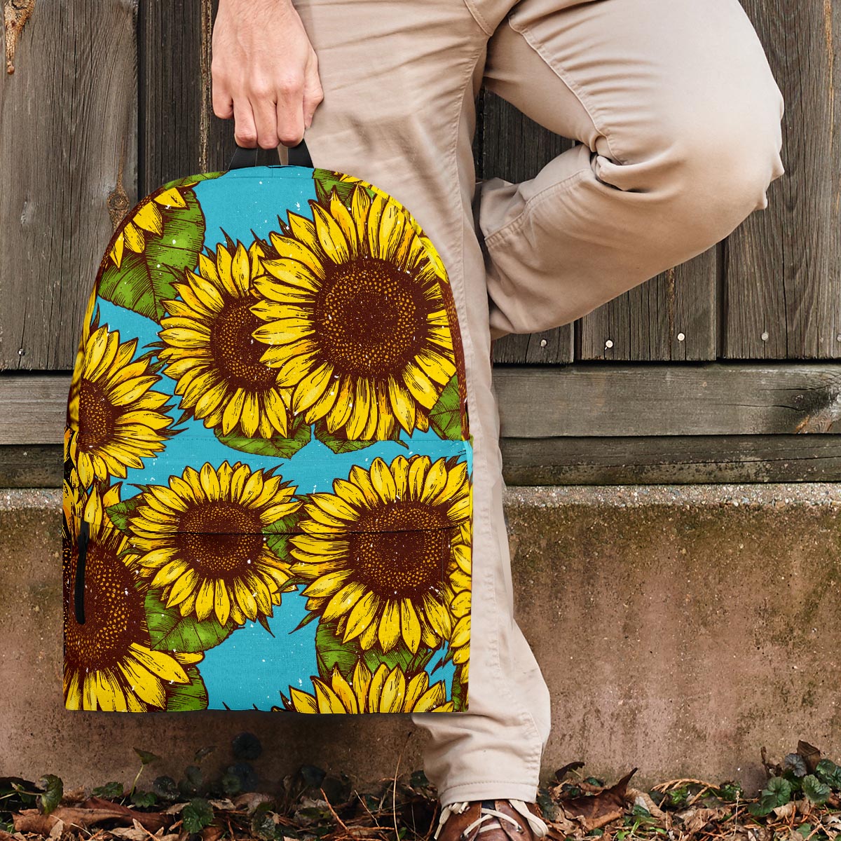 Blue Sunflower Print Backpack-grizzshop