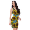 Blue Sunflower Print Bodycon Dress-grizzshop